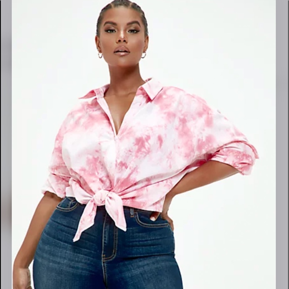 Plus size tie-dye button up